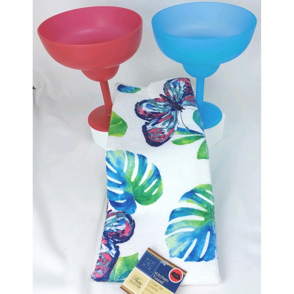 Everyday Living 2- Margarita Drinkware Cups & Matching Tropical Towel‎ Gift Set